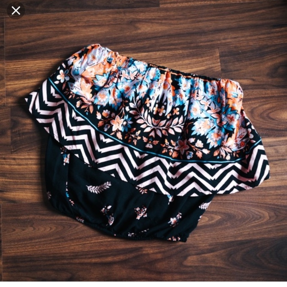 Express Floral Chevron Strapless Top